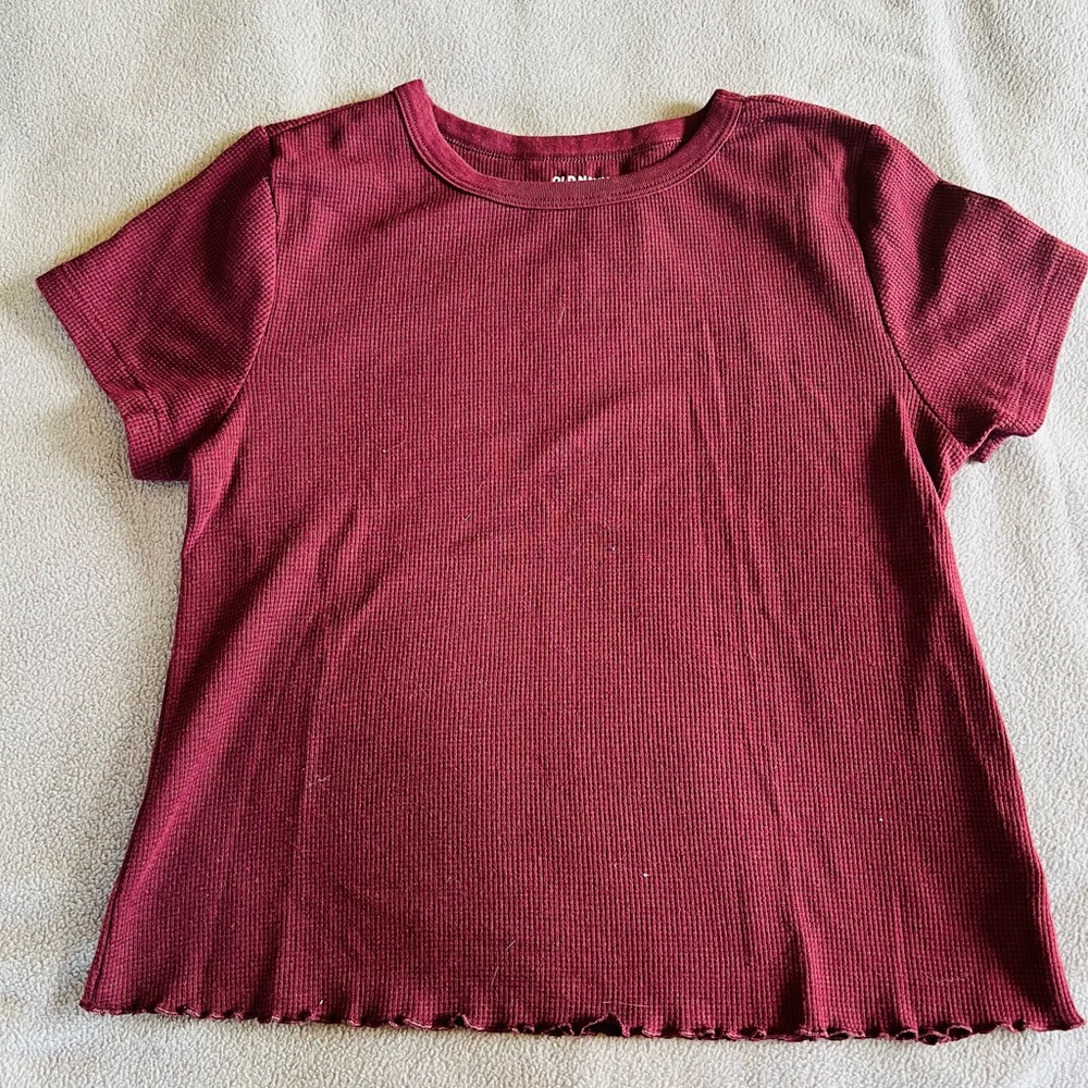 Old Navy, Burgundy, waffle-print, short sleeve shirt.  Size L